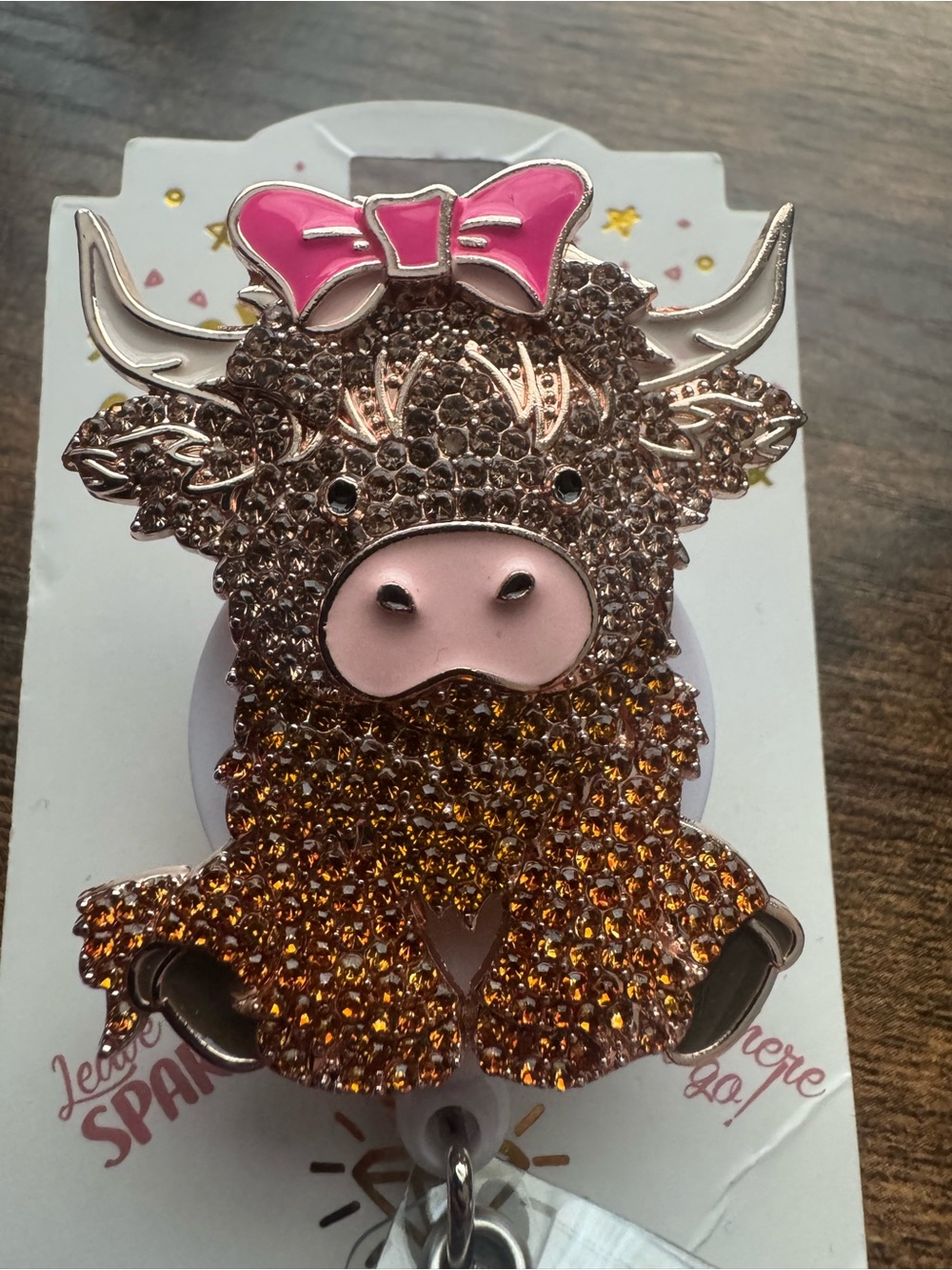 Sparkling Brown Cow Key & Card Holder with Pink Bow